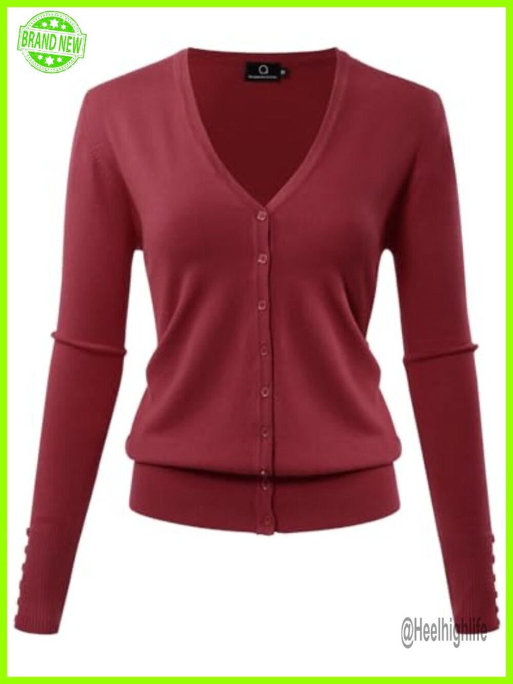 Womens Long Sleeve V-Neck Button Cardigan Sweater Soft Knit Office Layering